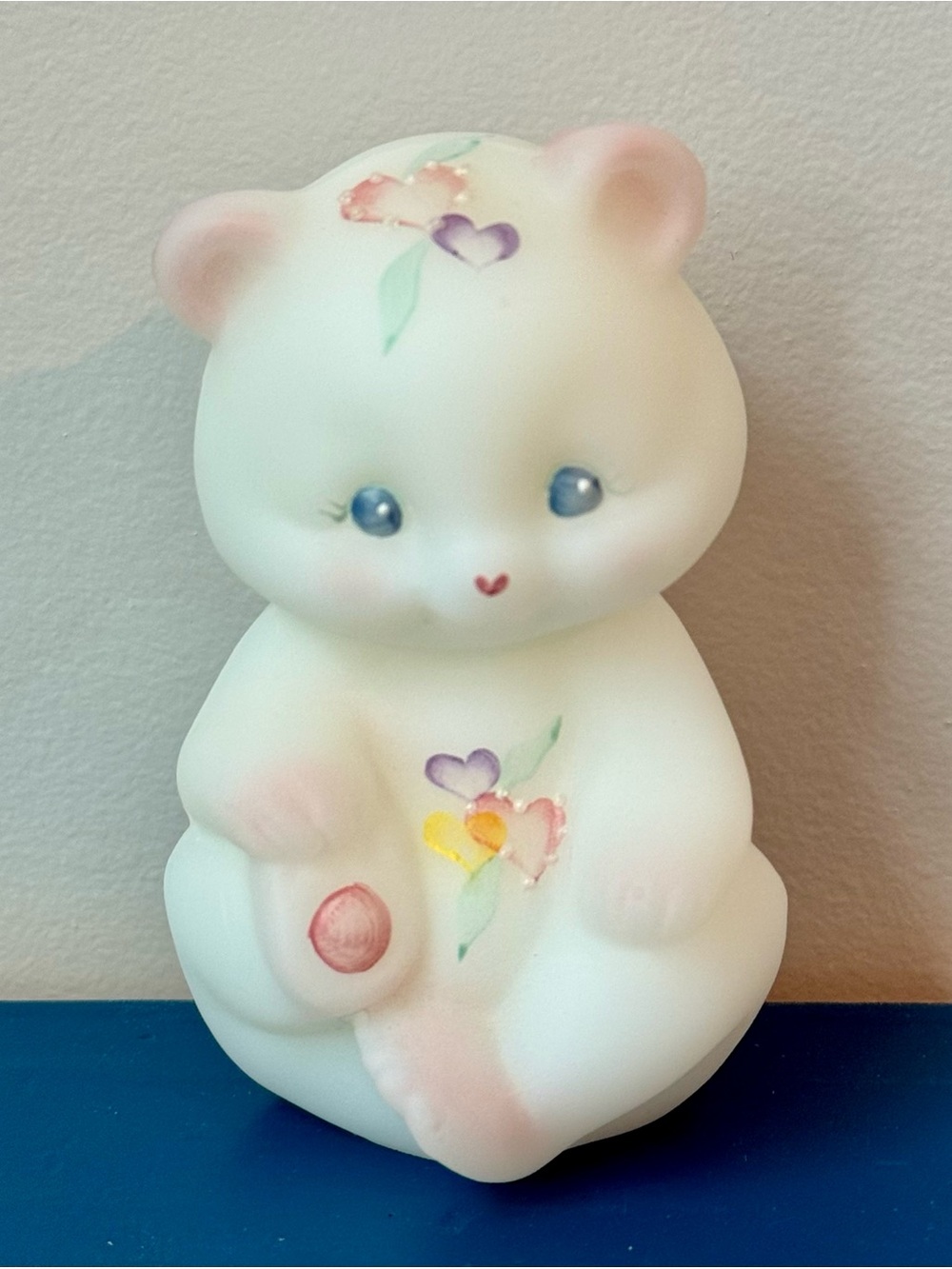 Vintage Fenton Hand Painted Satin Glass Bear Figurine